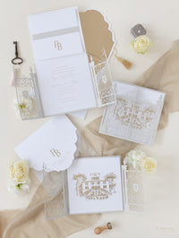 Villa Valentini Bonaparte | Ornamental Gate Foiled Venue Wedding Invitation | Bespoke Commission P&B