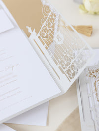 Villa Valentini Bonaparte | Invitation de mariage de lieu d'ornement de la porte d'ornement | Commission sur mesure P&B