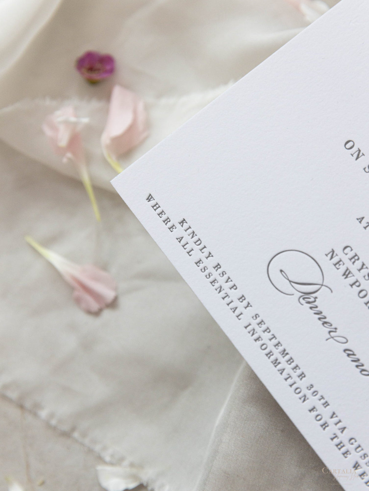 Invitation de jour de mariage élégant gris de luxe en 100% coton 710gsm