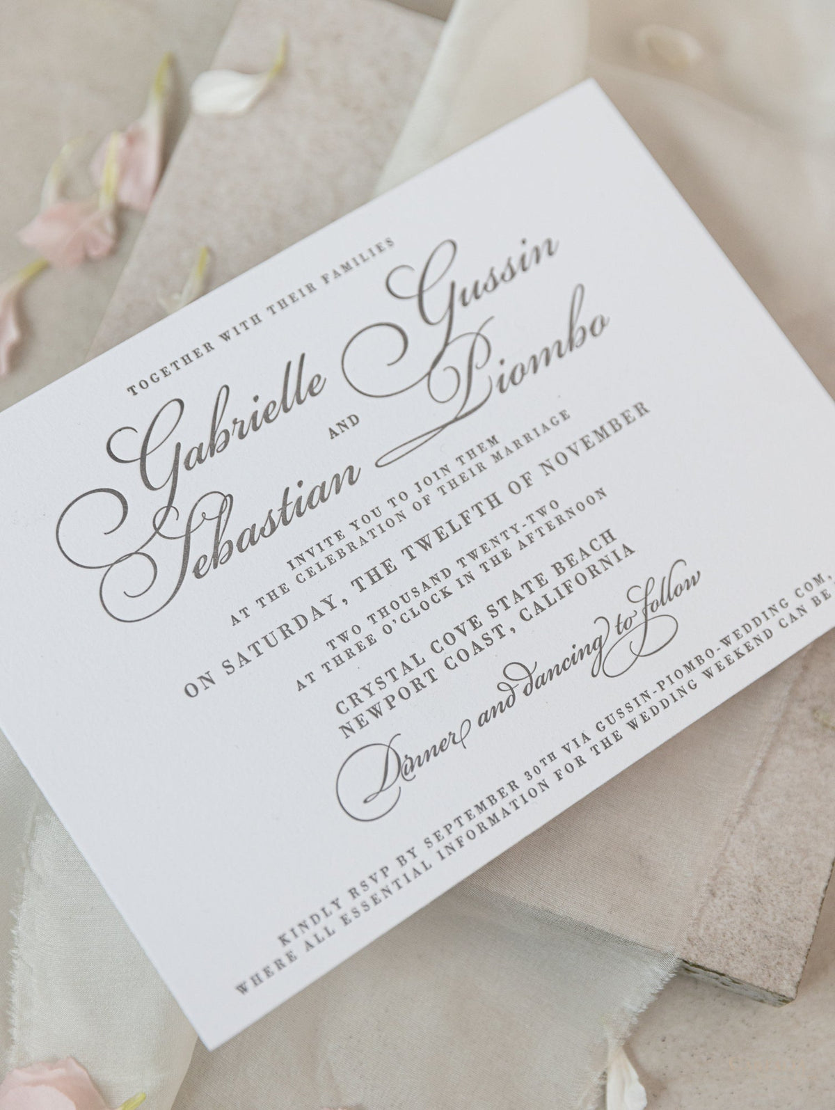 Invitation de jour de mariage élégant gris de luxe en 100% coton 710gsm