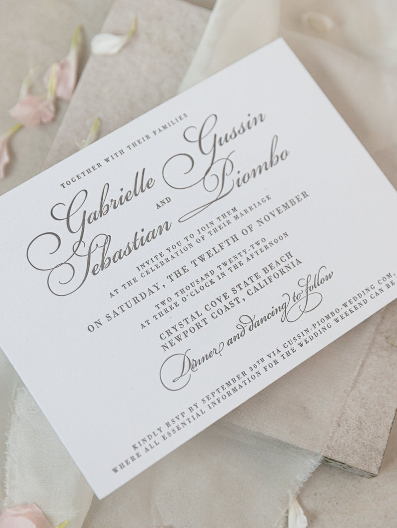 Luxury Gray Letterpress Elegant Wedding Day Invitation in 100 % Cotton 710gsm Board
