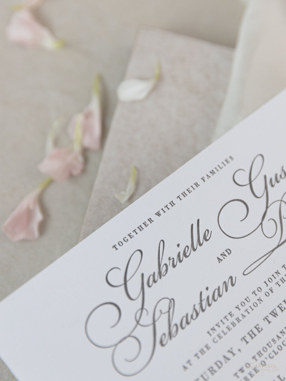 Invitation de jour de mariage élégant gris de luxe en 100% coton 710gsm