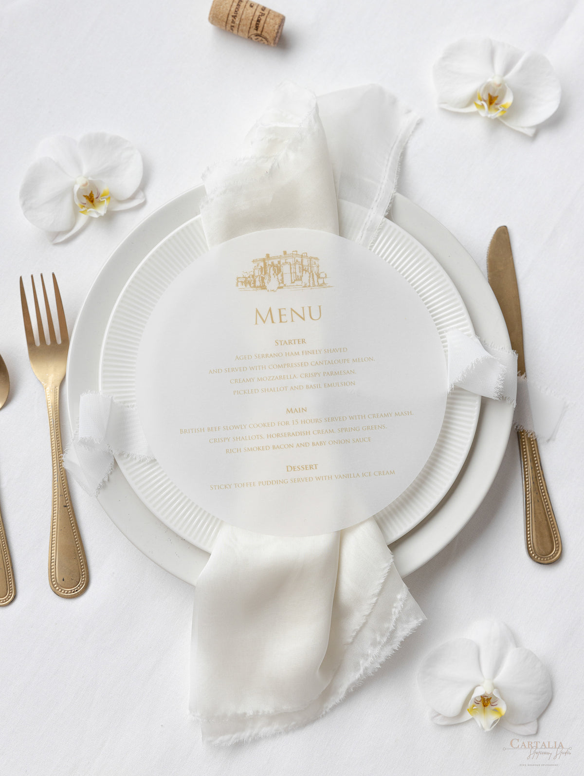 Vellum Circle Menu for Plates | Optional Venue Sketch