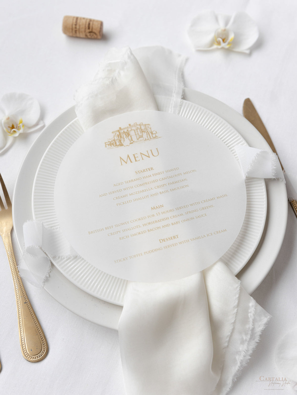 Vellum Circle Menu for Plates | Optional Venue Sketch