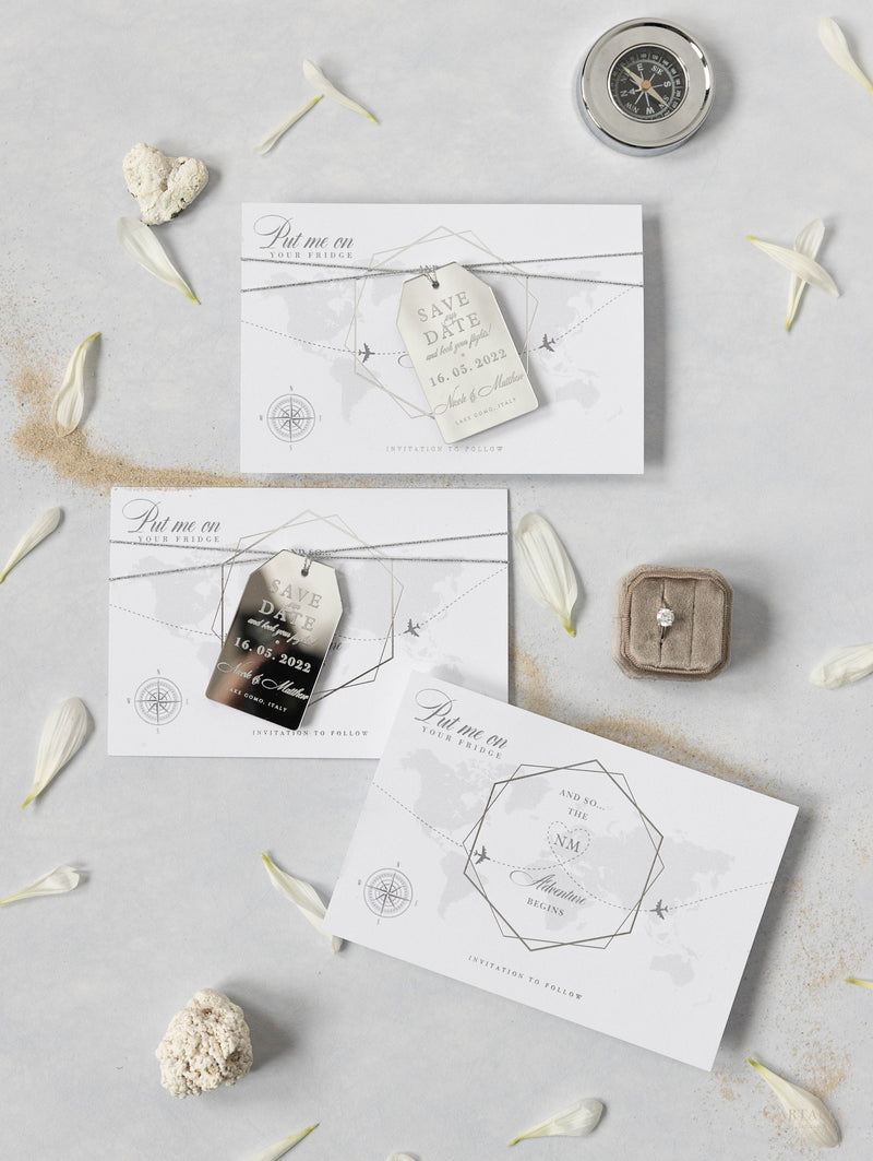 Silver Mirror Luggage Tag Magnet Save The Date Card