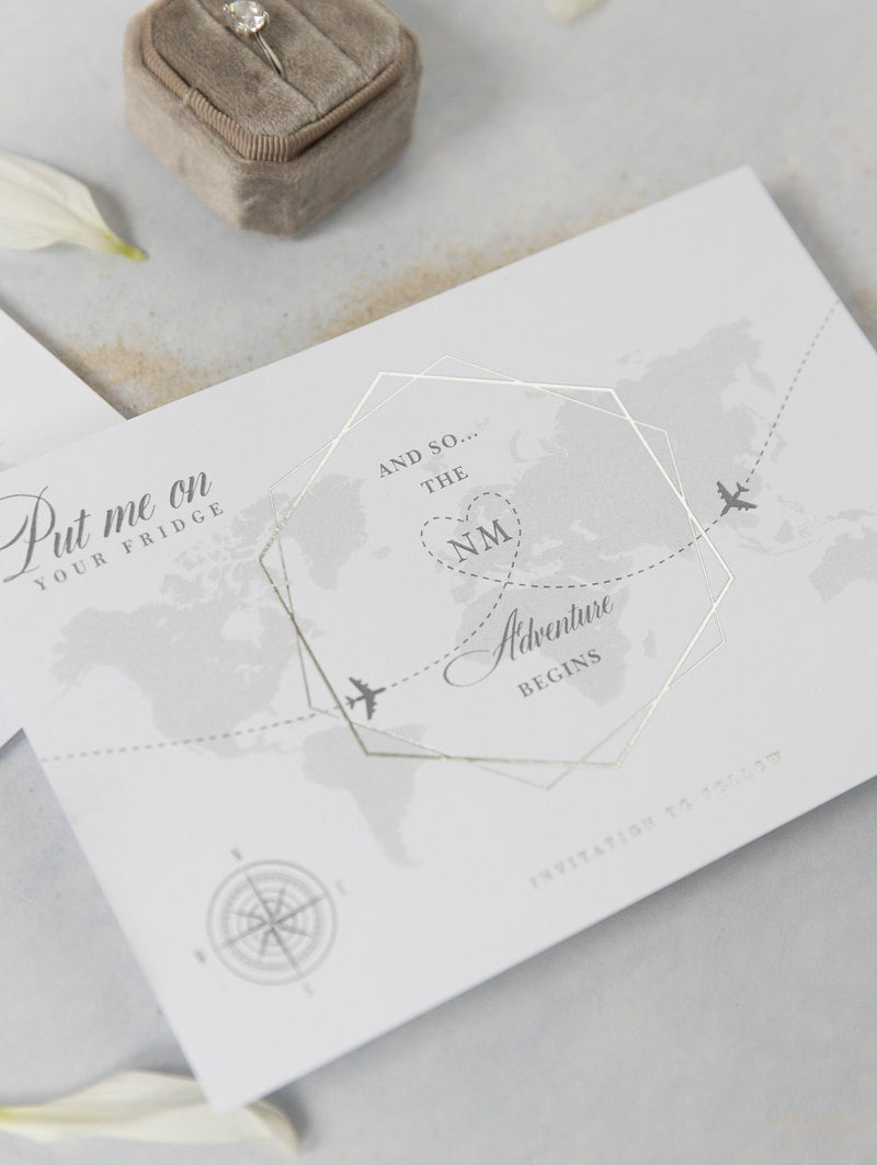 Silver Mirror Luggage Tag Magnet Save The Date Card