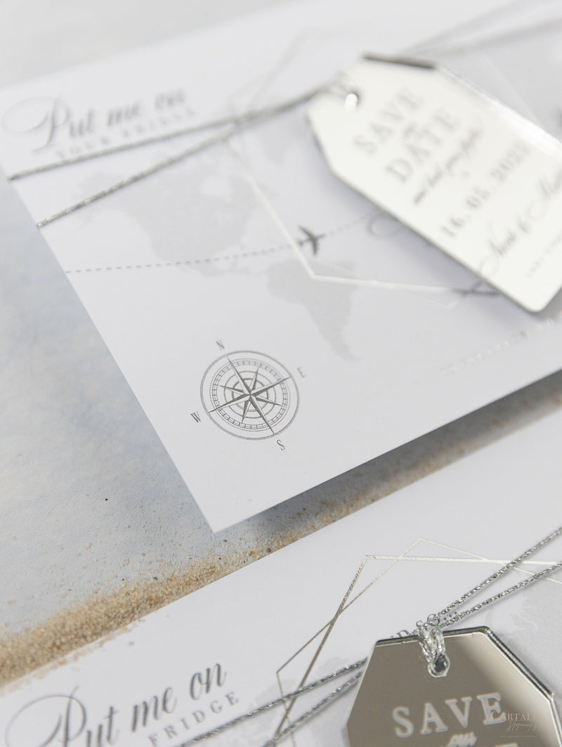 Silver Mirror Luggage Tag Magnet Save The Date Card