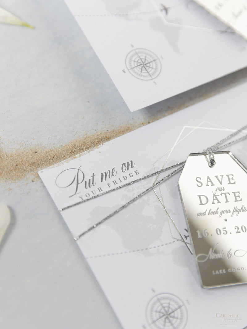 Silver Mirror Luggage Tag Magnet Save The Date Card
