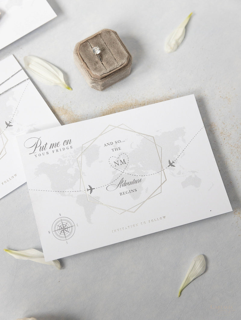 Silver Mirror Luggage Tag Magnet Save The Date Card