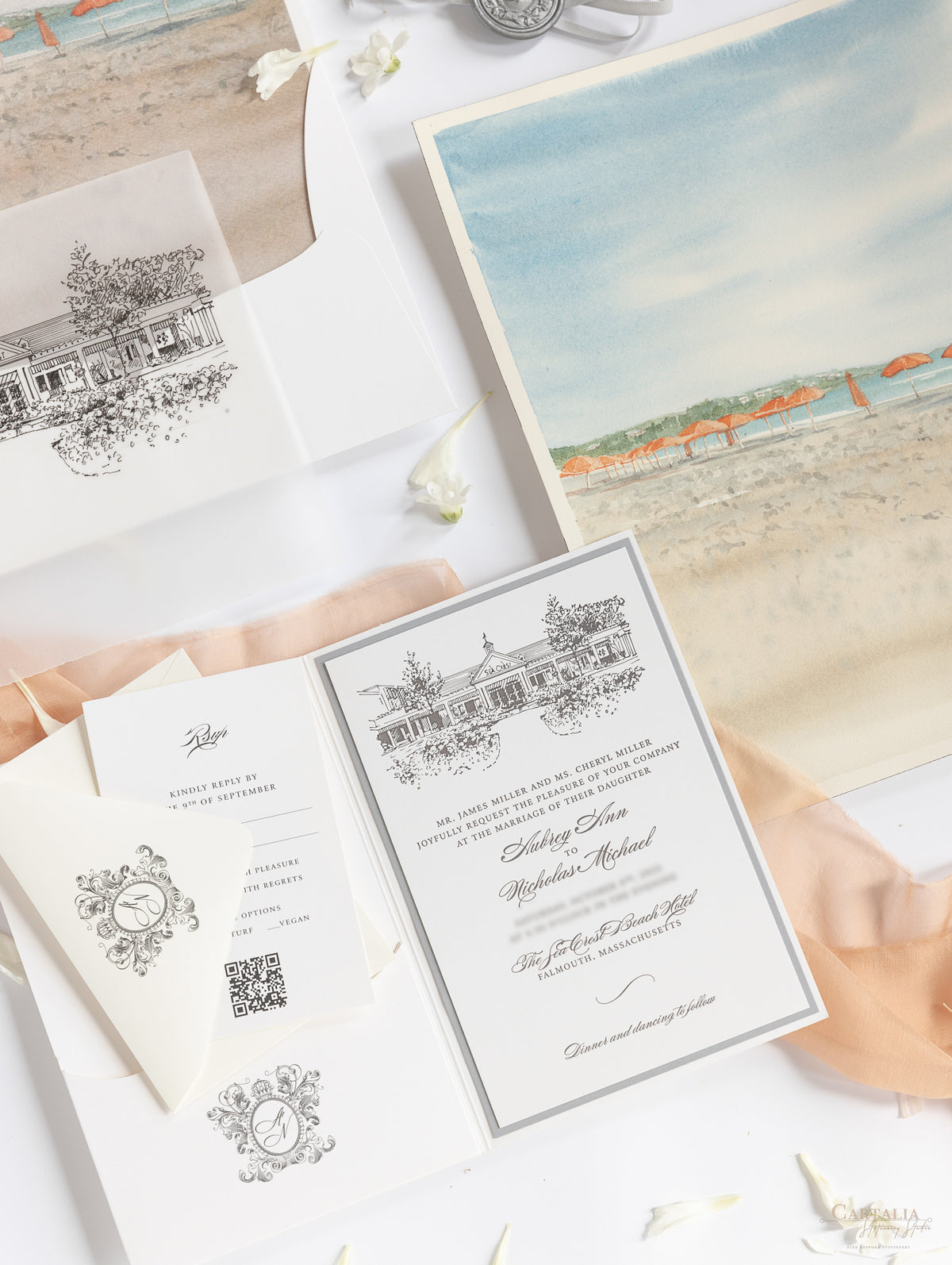 Invitaciones al hotel de playa Sea Crest | Comisión A&amp;N a medida