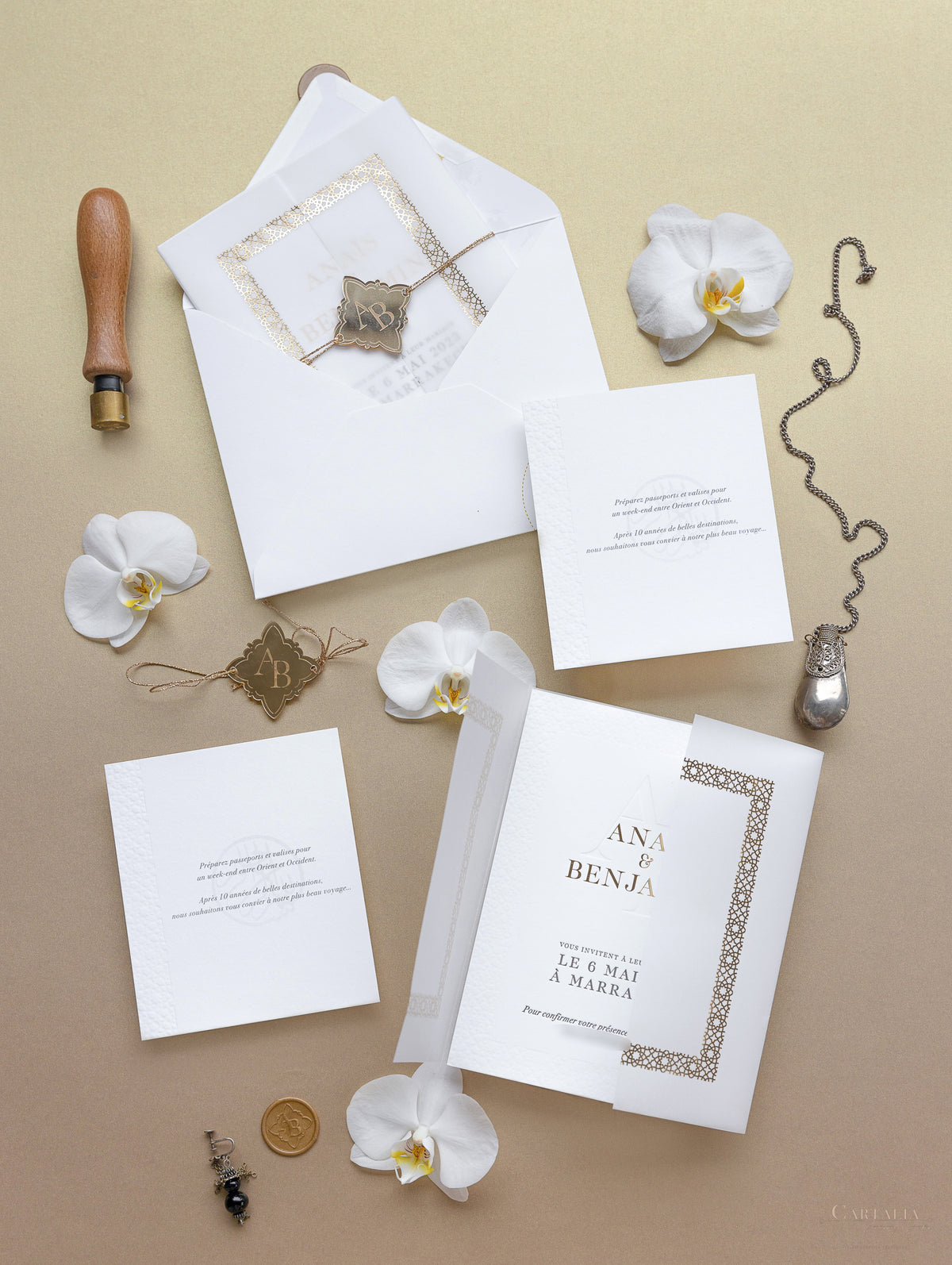 Mariage de destination au Maroc | Invitations de mariage Marrakech | Commission sur mesure A&B