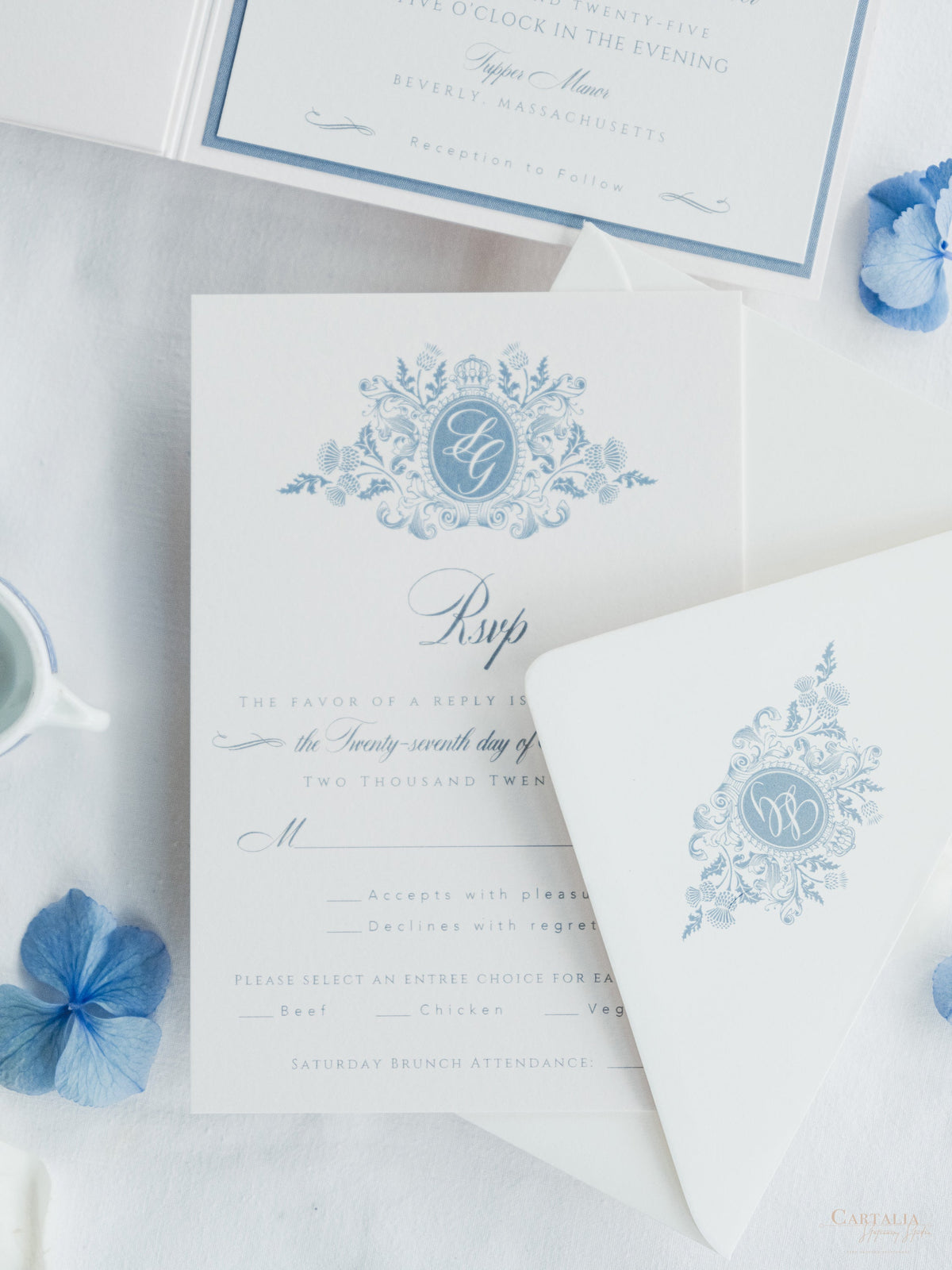 Watercolour Wedding Invitation with your Venue  | Luxury Pocket with Letterpress and Deckled Edge Envelope