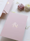 Confetti Dotted Blush Pink Evening Invitation with Gold Foil Monogram + Envelope
