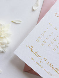 Luxury Royal Gold Foil Confetti Disted Blush Pink Sauf la date avec enveloppe