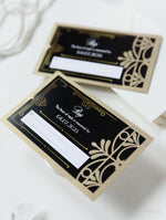 Invito per il giorno delle nozze apribile con taglio laser Art Deco del Grande Gatsby nero e oro