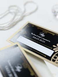 Invito per il giorno delle nozze apribile con taglio laser Art Deco del Grande Gatsby nero e oro
