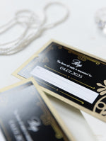 Invito per il giorno delle nozze apribile con taglio laser Art Deco del Grande Gatsby nero e oro