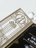 Invito per il giorno delle nozze apribile con taglio laser Art Deco del Grande Gatsby nero e oro