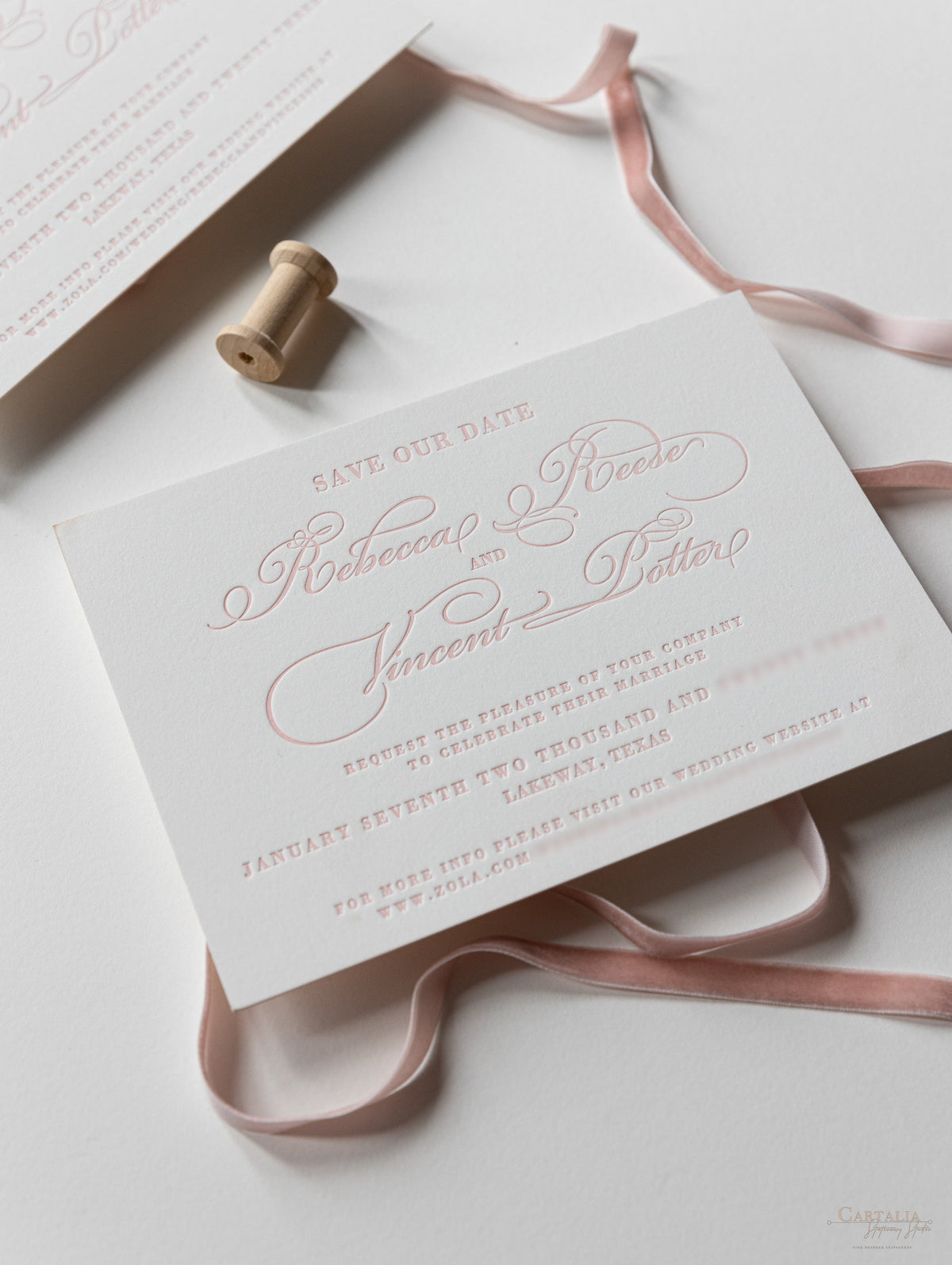 Stampa tipografica di lusso elegante Save the Date in cartone 100% cotone da 710 g/m²