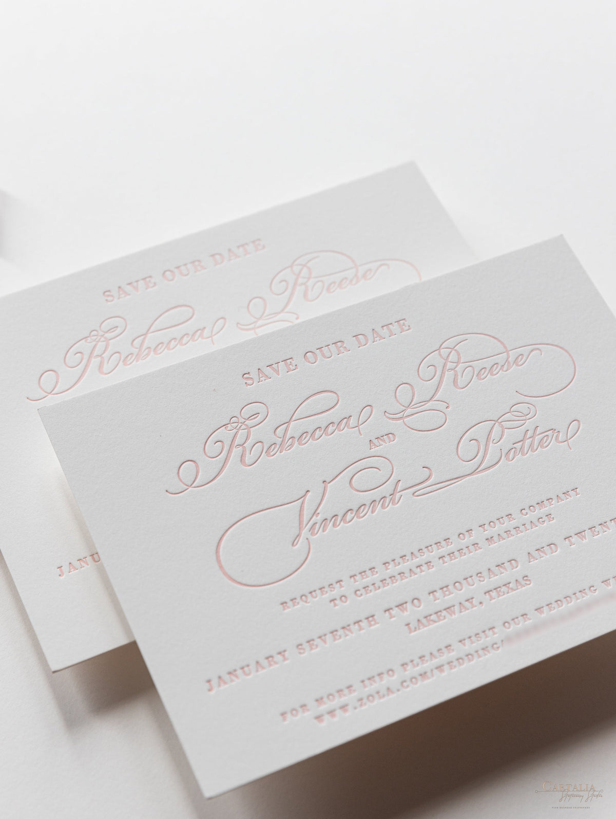 Luxury Letterpress Elegant Sauf la date dans la carte 100% coton 710gsm