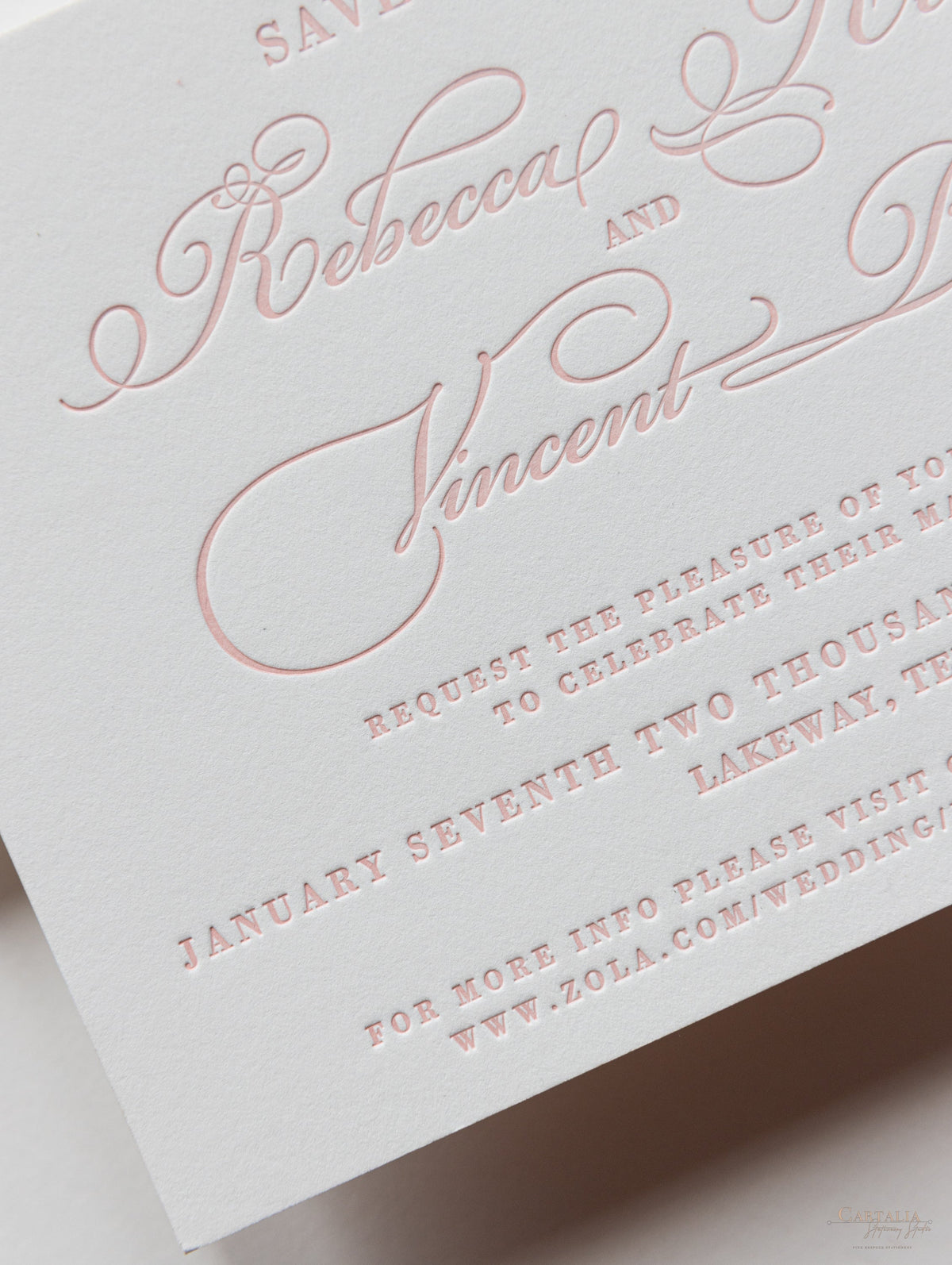 Luxury Letterpress Elegant Sauf la date dans la carte 100% coton 710gsm