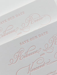 Stampa tipografica di lusso elegante Save the Date in cartone 100% cotone da 710 g/m²