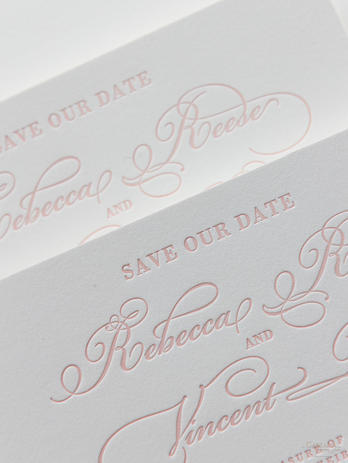 Stampa tipografica di lusso elegante Save the Date in cartone 100% cotone da 710 g/m²