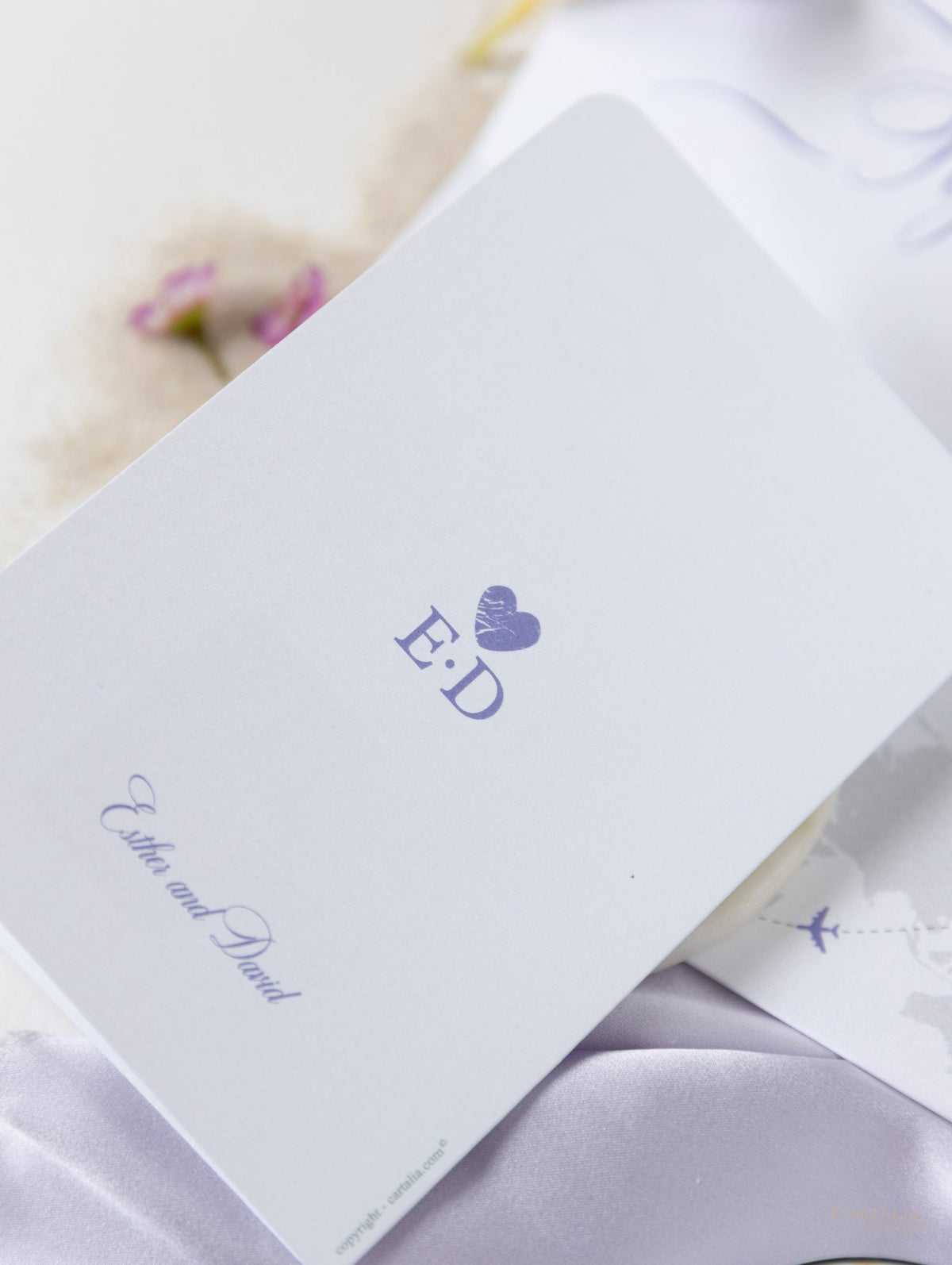 Lilac FOLDER Wallet : Luxury Silver Wedding Passport Invite in Pocket & Mirror Plane Tag Passport Invitation Suite