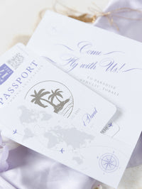 Portefeuille de dossiers lilas: Passeport de mariage en argent de luxe Invitation dans la poche et le miroir Tag Tag Passport Invitation Suite