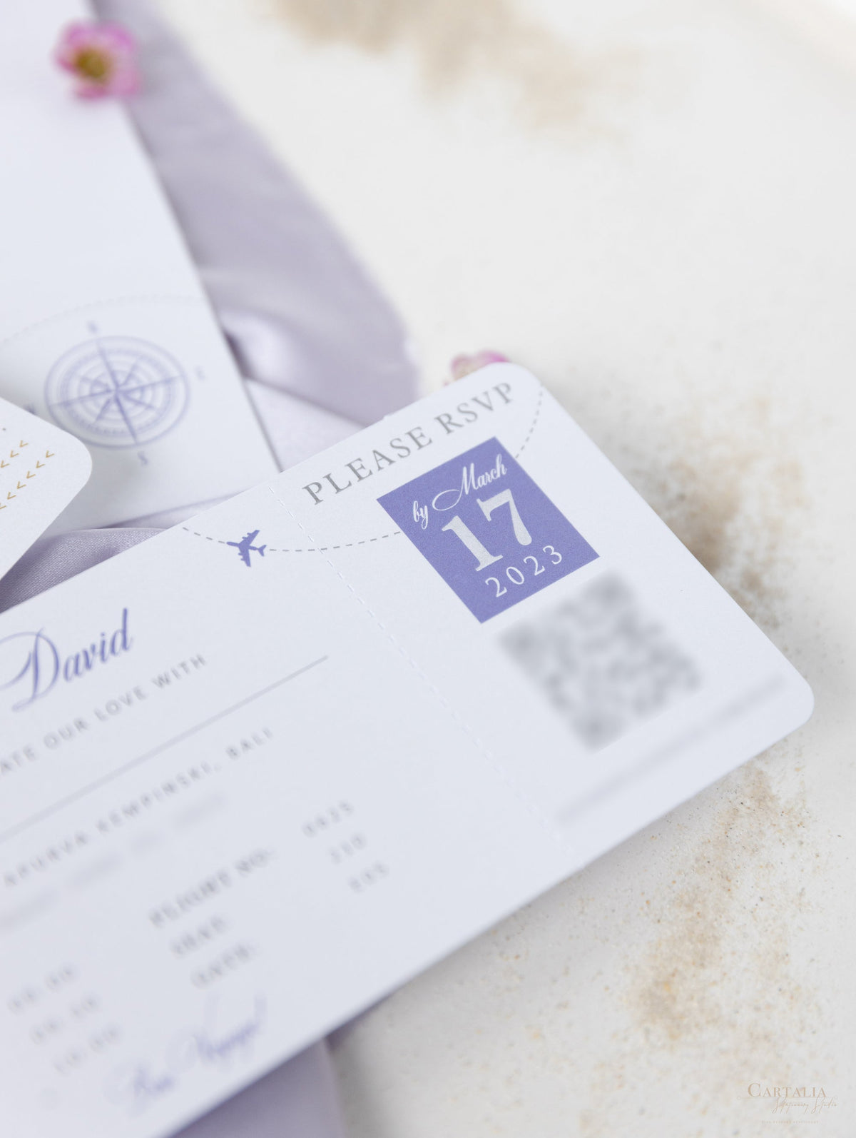 Lilac FOLDER Wallet : Luxury Silver Wedding Passport Invite in Pocket & Mirror Plane Tag Passport Invitation Suite