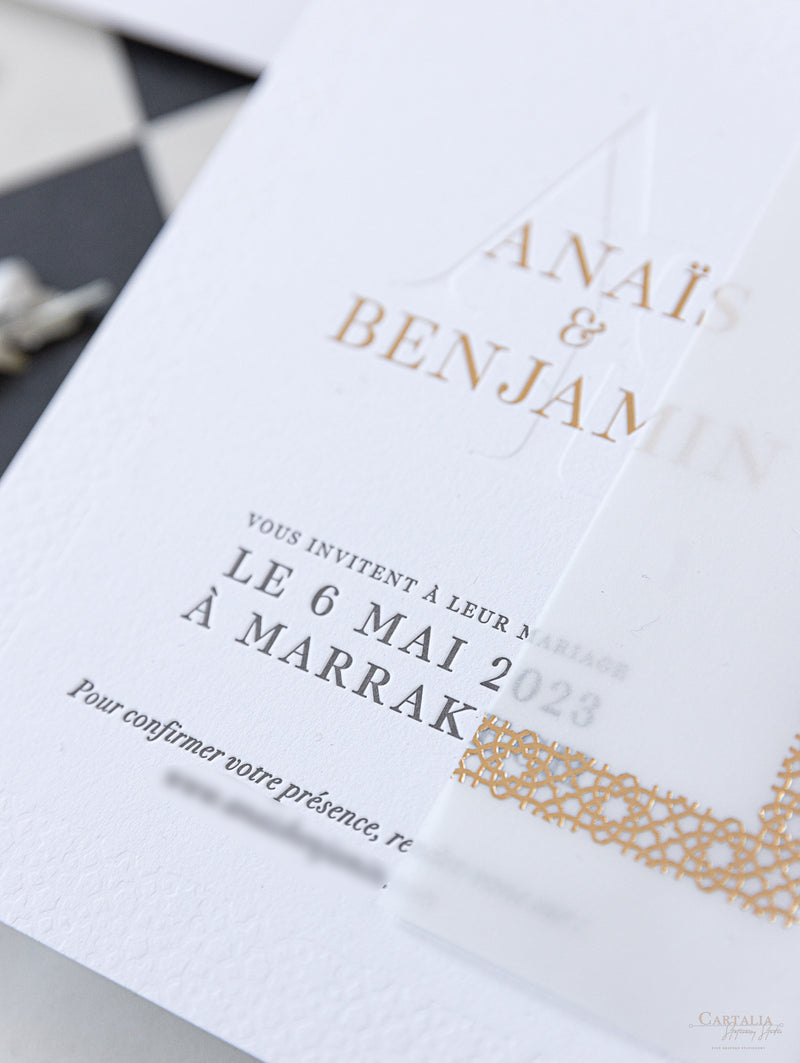 Matrimonio di destinazione in Marocco | Inviti di nozze a Marrakech | Commissione su misura A&amp;B
