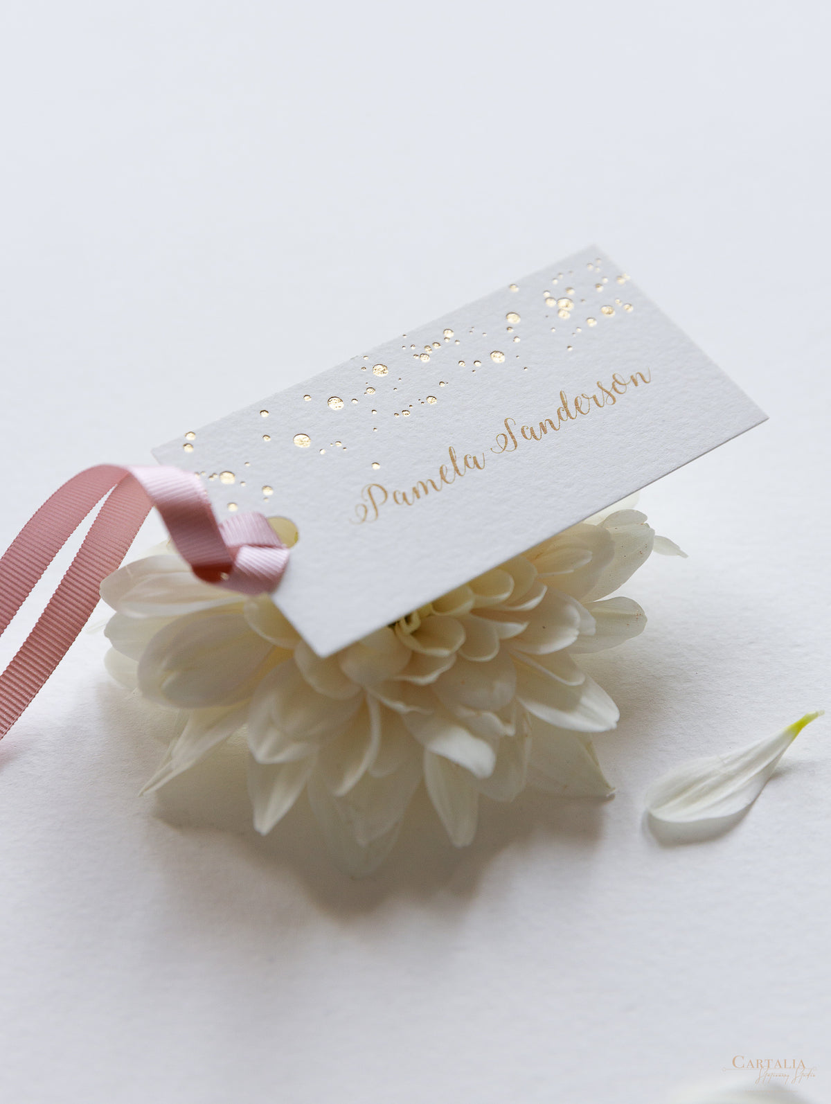 Luxury Royal Gold Foil Confetti Dotted Blush Pink Place Card