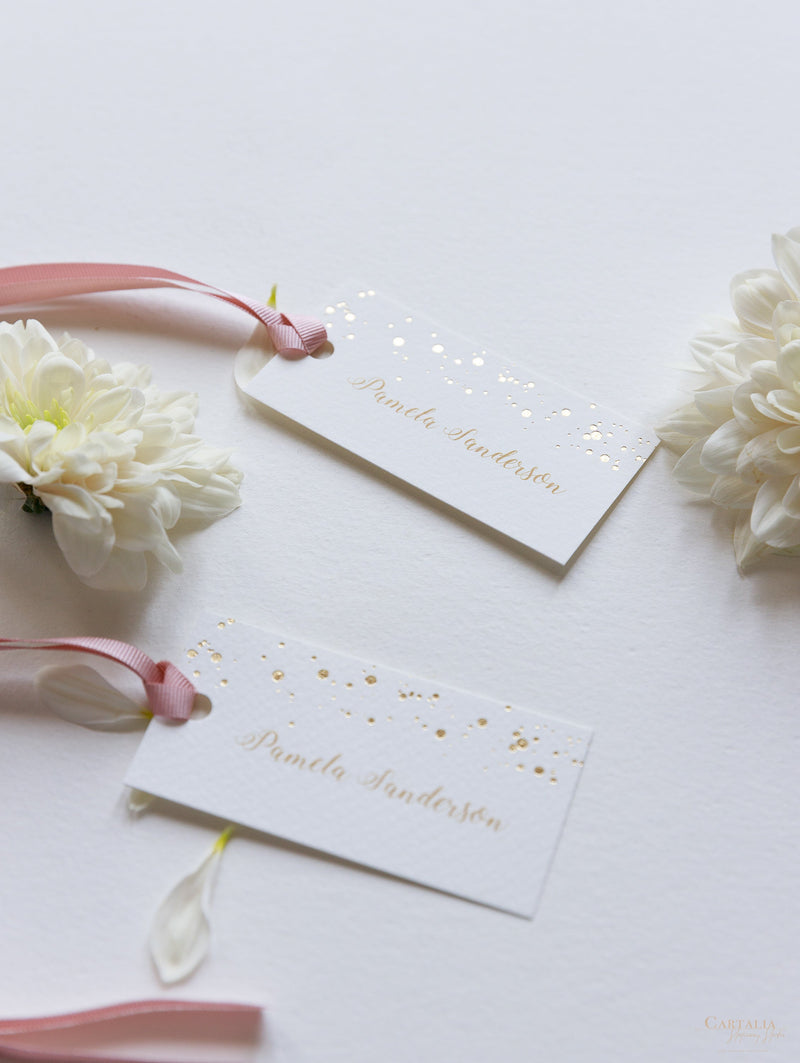 Luxury Royal Gold Foil Confetti Dotted Blush Pink Place Card
