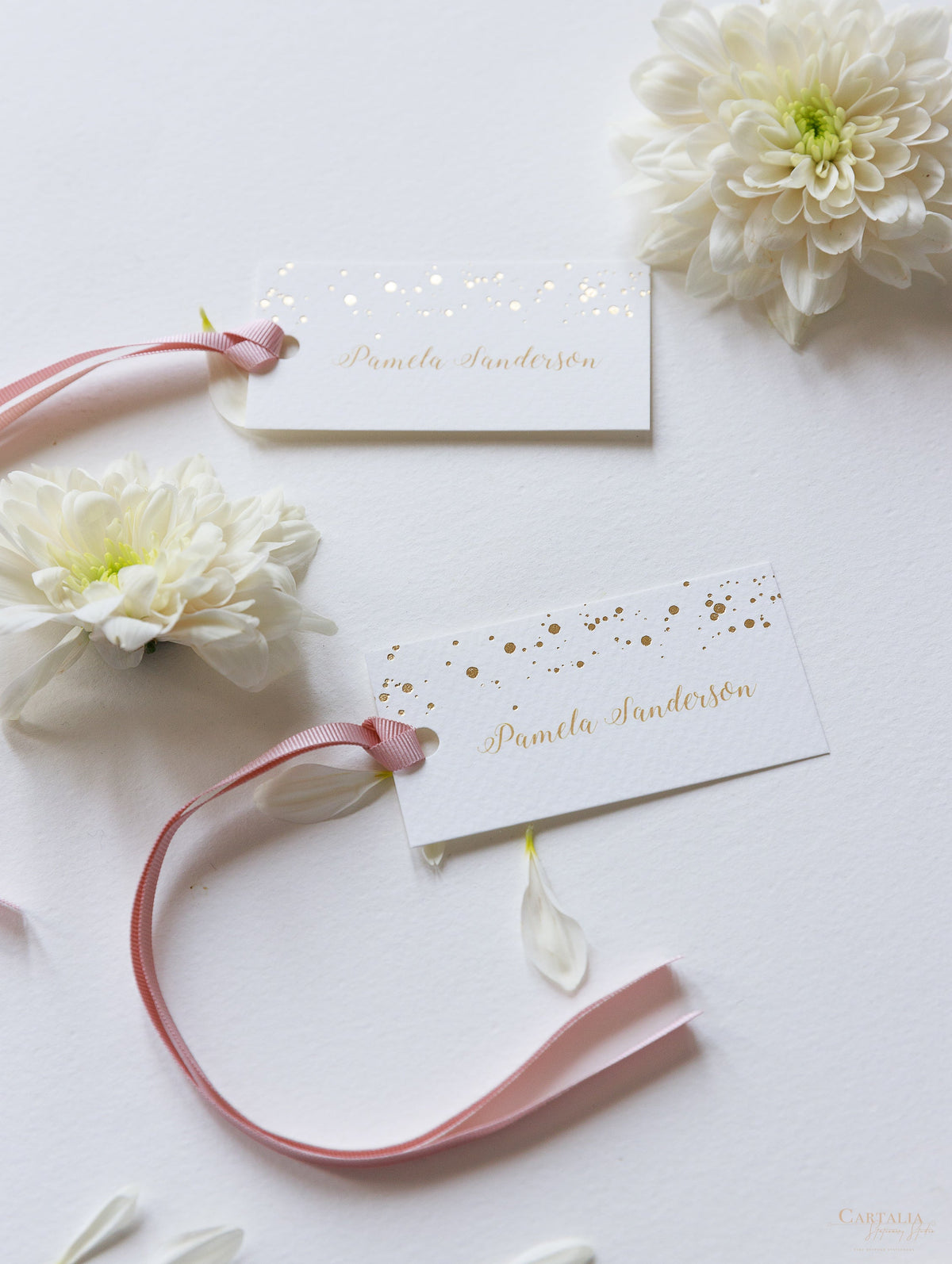 Luxury Royal Gold Foil Confetti Dotted Blush Pink Place Card