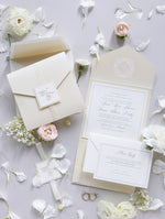 Luxury Timeless Champagne Pearlised Folder Pocket with Rsvp Card