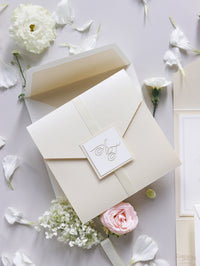 Luxury Timeless Champagne Pearlised Folder Pocket with Rsvp Card