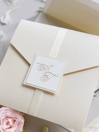 Luxury Timeless Champagne Pearlised Folder Pocket with Rsvp Card