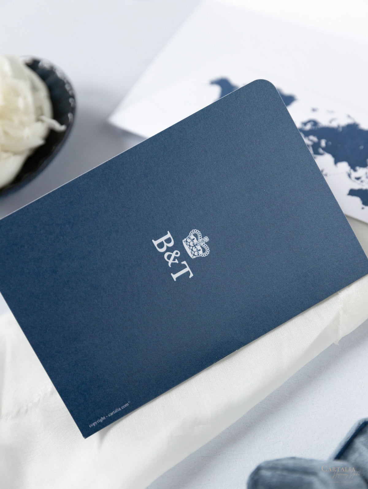 Silver & Navy Blue FOLDER Travel Wallet: Luxury Wedding Passport Invitation Suite in Pocket & Mirror Tag