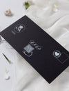 Suite per inviti di nozze con passaporto di lusso nero con glitter argento e vera lamina d'argento