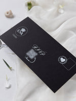 Suite per inviti di nozze con passaporto di lusso nero con glitter argento e vera lamina d'argento