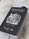 Suite per inviti di nozze con passaporto di lusso nero con glitter argento e vera lamina d'argento