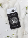 Suite per inviti di nozze con passaporto di lusso nero con glitter argento e vera lamina d'argento