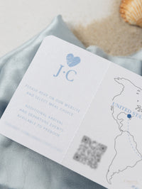 FOLDER Travel Wallet : Luxury Dusty Blue Wedding Passport Invite in Pocket & Silver Mirror Tag Passport Invitation Suite