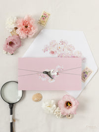 Blush Peony Travel Folder Wallet , Passport Invitation & Silver Mirror Plane Tag