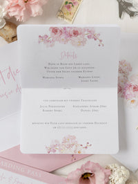 Blush Peony Travel Folder Wallet , Passport Invitation & Silver Mirror Plane Tag