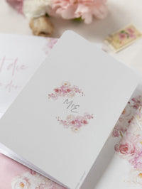 Blush Peony Travel Folder Wallet, Passport Invitation & Silver Mirror Plane Tag