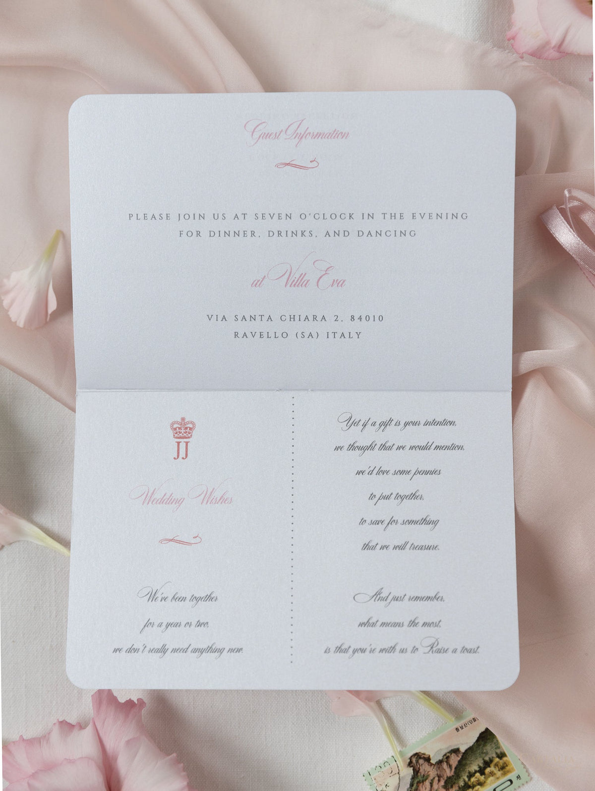 Blush Pink Passport Wedding Invitation - Luxury Engraved Plane in Gold Plexi Passport & Real Gold Foil Destination Wedding