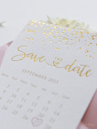 Luxury Royal Gold Foil Confetti Disted Blush Pink Sauf la date avec enveloppe