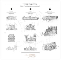 Comisión de artistas a medida: boceto/dibujo del lugar de la boda