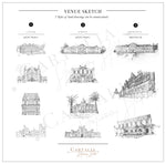Illustrazione della sede del matrimonio personalizzata | Invito sventato per la sede in lamina d'oro da 800 g/m²